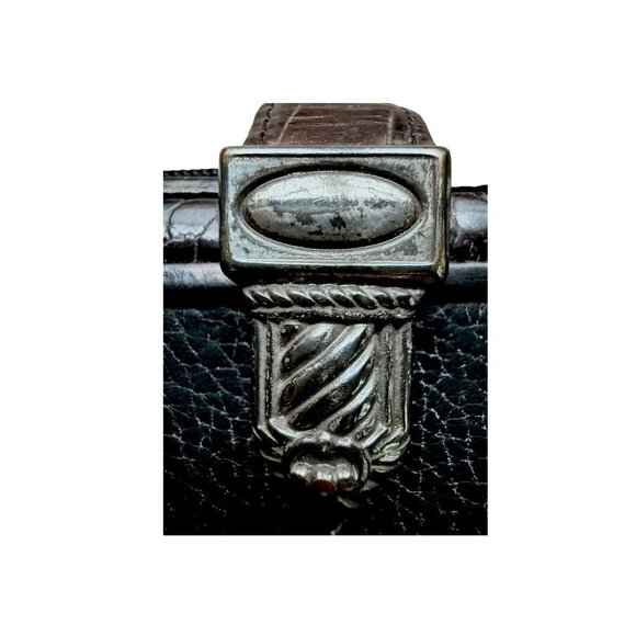Brighton Black/Brown Pebble Leather Moc Croc Wallet With Decorative Silver-Tone - Picture 5 of 14